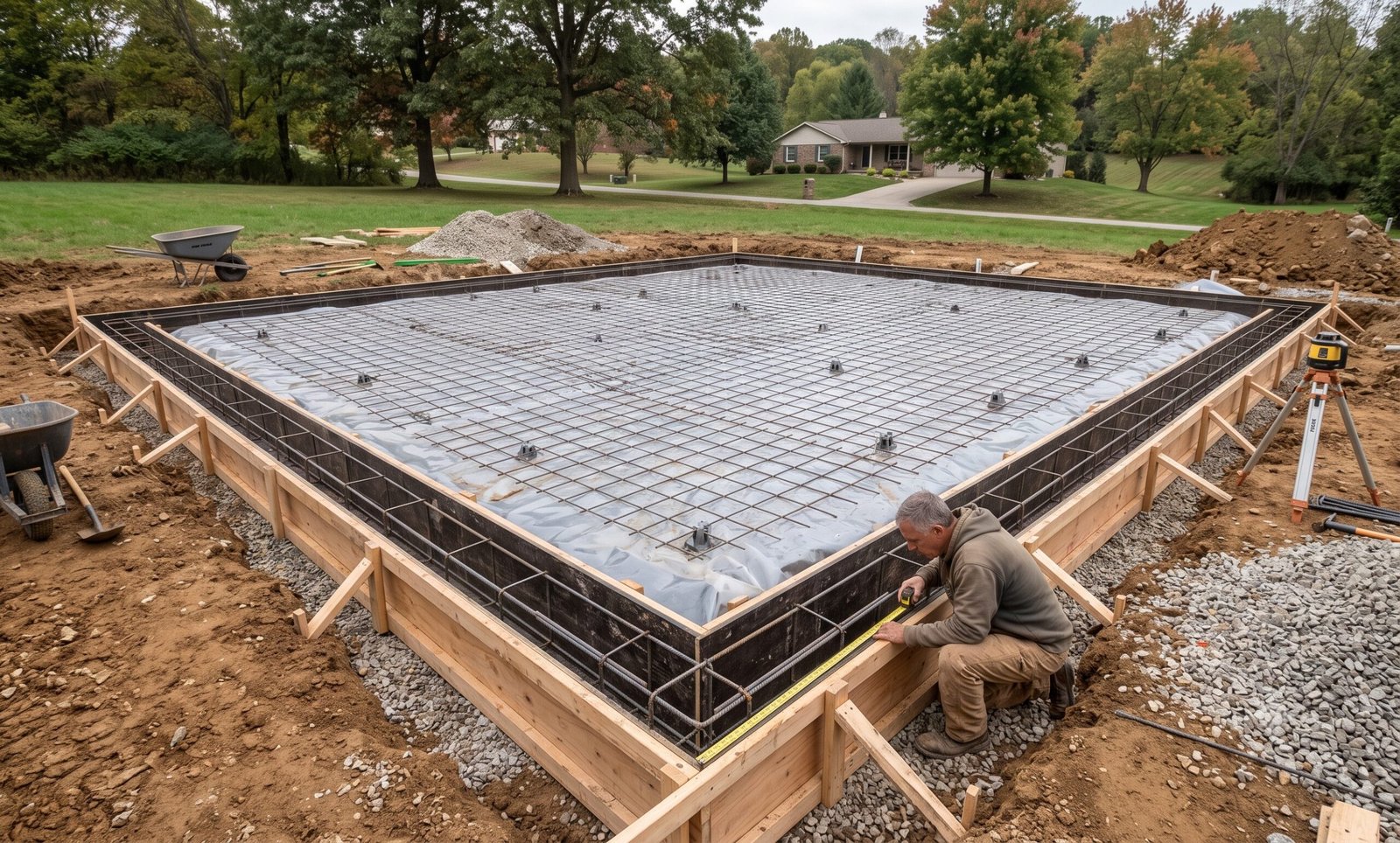 Thickened edge concrete slab foundation for larger backyard building