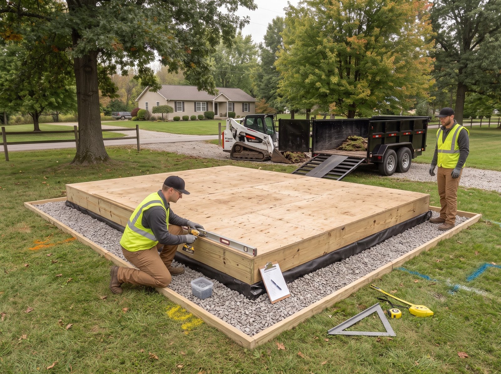 Final foundation readiness check before wall framing on backyard shed subfloor platform